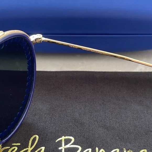 Freda Banana RARE Blue Rhinestone Round Aviator Gold Frame  display picture 1